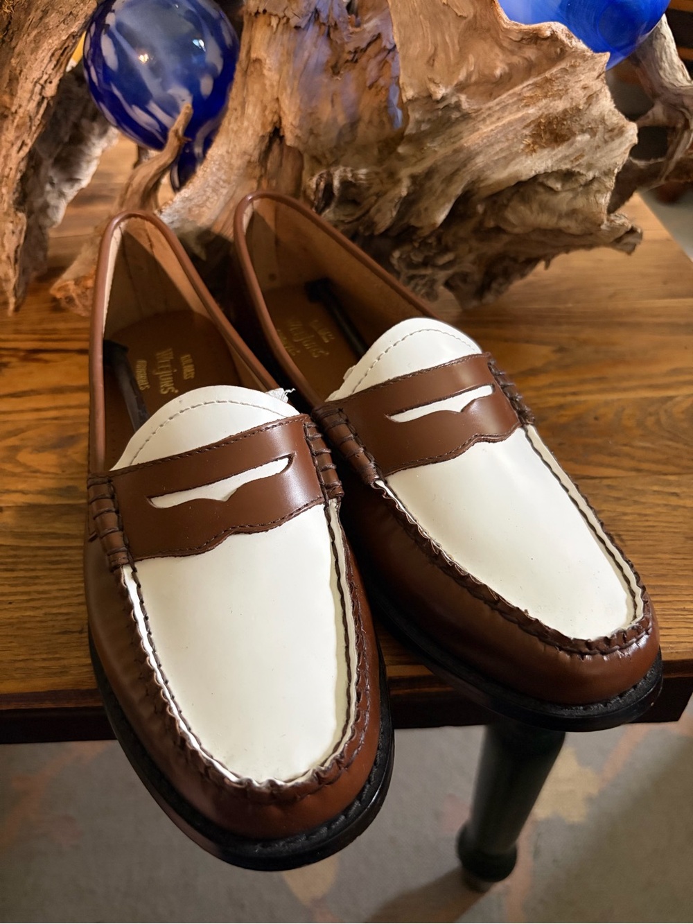 NWOT B.H. Bass Women’s Two-Tone Brown and White Penny Loafers